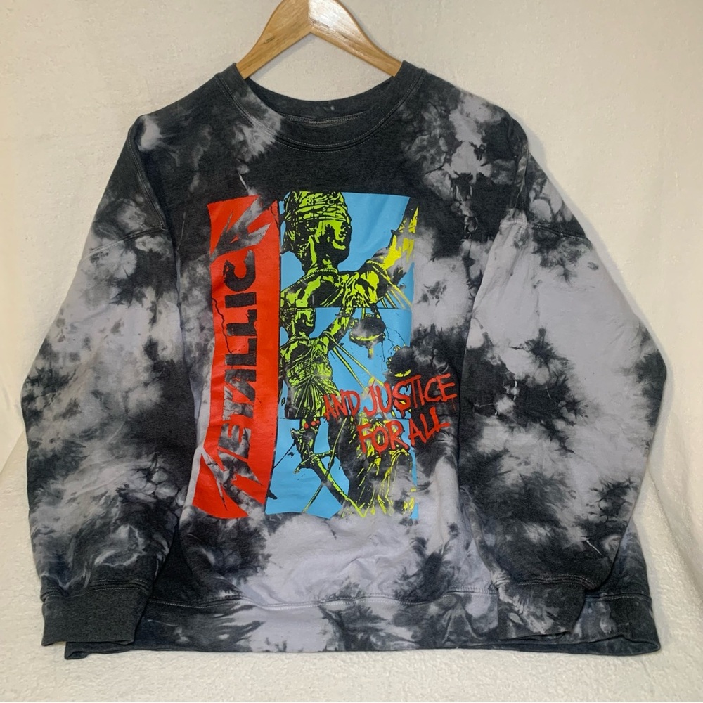 Metallica And Justice For All Tie Dye Oversized Metal Crewneck Sweater S/M